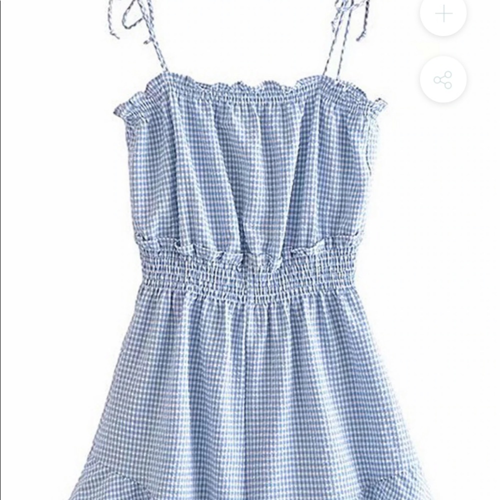 NWT Goodnight Macaroon Gingham Tie Strap Ruffled Romper